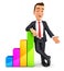 3d businessman leaning against bar chart