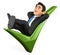 3D Businessman lying on a green tick