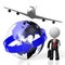 3D businessman, plane traveling