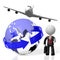 3D businessman, plane traveling