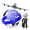 3D businessman, plane traveling