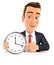 3d businessman pointing on a wall clock