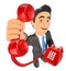 3D Businessman with a red telephone. Call concept