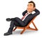 3d businessman relaxing in a deck chair