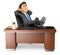 3D Businessman resting in office
