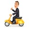 3d businessman riding scooter with thumb up