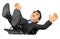 3D Businessman scared falling off his office chair