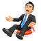 3D Businessman sitting in a lifesaver. Bankrupt company