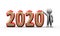 3d businessman standing with 2020 text