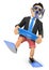 3D Businessman thinking in holidays with diving goggles fins and