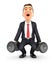 3d businessman trying to lift heavy dumbbell