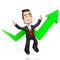 3D businessman, upwards arrow - growth chart