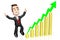 3D businessman, upwards arrow - growth chart