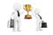 3d Businessmans Persons with a Gold Trophy in Hands. 3d Rendering