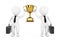 3d Businessmans Persons with a Gold Trophy in Hands. 3d Rendering