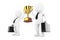 3d Businessmans Persons with a Gold Trophy in Hands. 3d Rendering