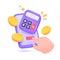 3D calculator. Purple calculator with buttons for counting values find mathematical results. 3D Vector Illustration