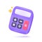 3D calculator. Purple calculator with buttons for counting values find mathematical results. 3D Vector Illustration