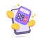 3D calculator. Purple calculator with buttons for counting values find mathematical results. 3D Vector Illustration