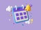 3d calendar and golden bell icon in cartoon style. the concept of planning and reminders in the form of notification of cases or