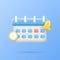 3D calendar icon. Event time schedule. Clock and notice bell. Date notification or reminder. Agenda planning. Alert