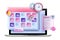 3D calendar schedule event concept, vector time management appointment plan, laptop screen, clock.