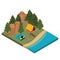 3D camp picture. mountain trip. Outdoor camping adventure logos, badges and logo. Vector illustration