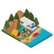 3D camp picture. mountain trip. Outdoor camping adventure logos, badges and logo. Vector illustration