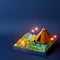 3d camping isometric at night. fire camp activity. picnic in the nature park. 3d illustrator. outdoor campsite in the wild. forest