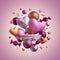 3d candies, balls, hearts. Valentine day, isolated on pink background. Blank podium, empty product display, pedestal, showcase