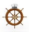 3d captain cap on wooden ship steering wheel