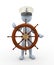 3d captain sailing a wooden rudder ship steering wheel