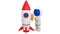 3D Cartoon Astronaut Wipe on Rocket.