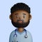 3D cartoon avatar of smiling bearded black man doctor