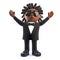3d cartoon black African American singer entertainer with arms held high, 3d illustration