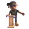 3d cartoon black hiphop rap artist character in baseball cap teaches at the lectern, 3d illustration