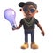 3d cartoon black hiphop rapper in baseball cap holding an incandescent lightbulb, 3d illustration