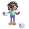 3d cartoon black male with dreadlocks playing with dice, 3d illustration