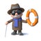 3d Cartoon blind man character comes to the rescue with a lifering