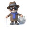 3d Cartoon blind man goes shopping with his shopping basket