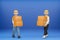 3D cartoon character Worker moving goods isolate blue background