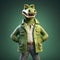 3D cartoon Crocodile portrait wearing clothes, standing in front