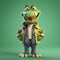 3D cartoon Crocodile portrait wearing clothes, standing in front