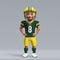 3d cartoon cute young american football player in Green Bay Pack