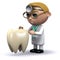 3d Cartoon Dentist character looking at a tooth