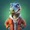 3D cartoon Dino portrait wearing clothes, standing in front