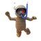 3d cartoon Egyptian Halloween mummy monster swimming with scuba snorkel diving mask and snorkel, 3d illustration