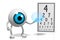 3D cartoon eyeball holding contact lens, test chart