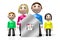 3D cartoon family - parents and children and house shape