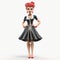 3d Cartoon Female Character With Victory Rolls Hairstyle On White Background